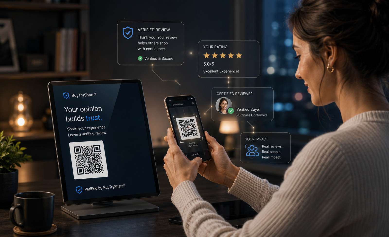 QR review interaction visual