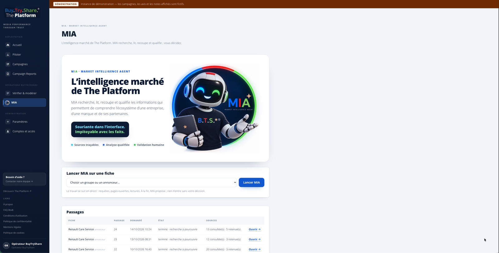 MIA – Market Intelligence Agent intégré à The Platform